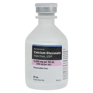 Calcium Gluconate Injection 100mg/mL PF SDV 50mL 25/Package