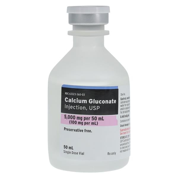 Calcium Gluconate Injection 100mg/mL PF SDV 50mL 25/Package