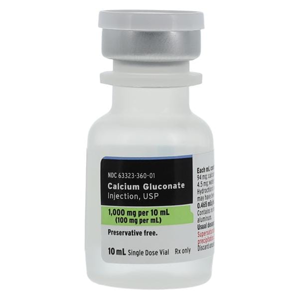 Calcium Gluconate Injection 100mg/mL PF SDV 10mL 25/Bx