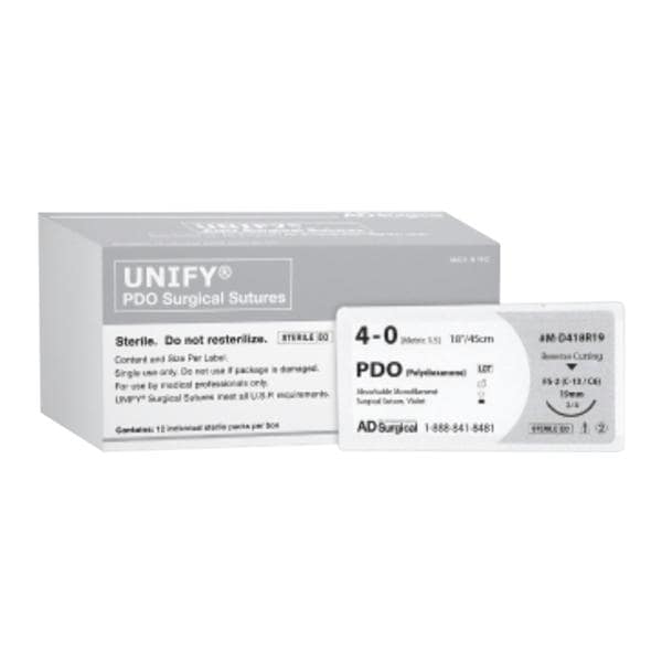 Unify Suture 4-0 18" Polydioxanone Monofilament PS-3 Violet 12/Bx