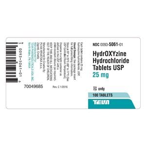 Hydroxyzine HCl Tablets 25mg Bottle 500/Bt