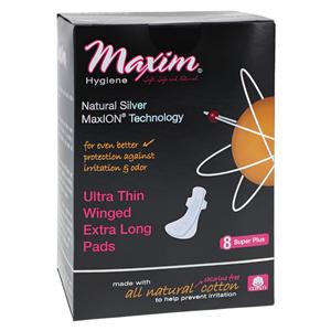 Maxion Sanitary Pad Chlorine Free Ultr Thn Spr+ Ovrnght/Wngd White Dsp 8/Pk