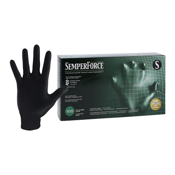 SemperForce Nitrile Exam Gloves Small Black Non-Sterile, 10 BX/CA