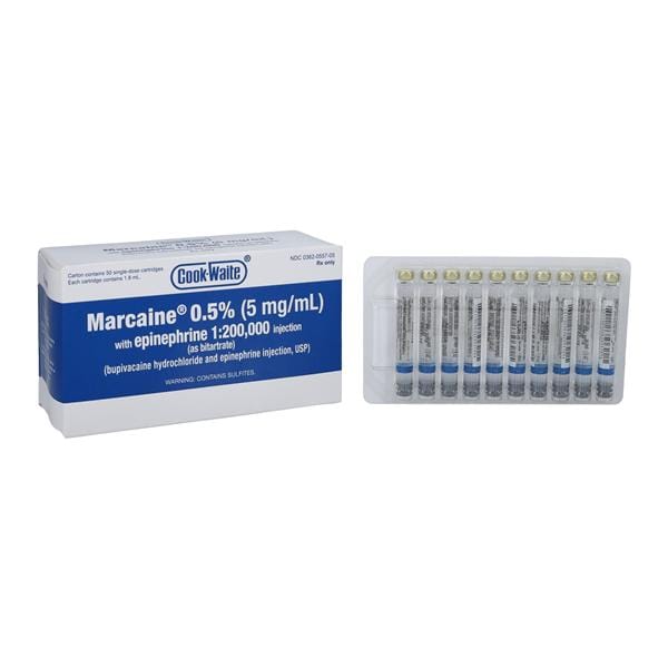 Cook Waite Marcaine Bupivacaine 0.5% Epinephrine 1:200,000 1.8 mL 50/Bx