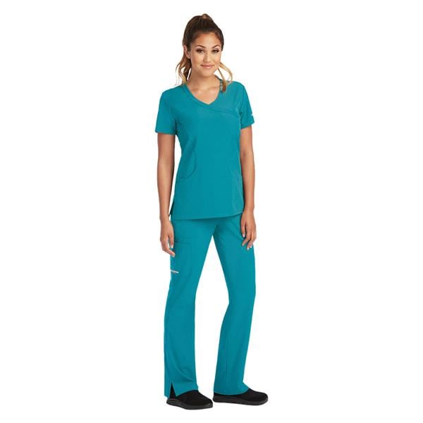 Skechers Scrub Scrub Top Mock Wrap Neck 3 Pockets 3X Large Teal Womens Ea