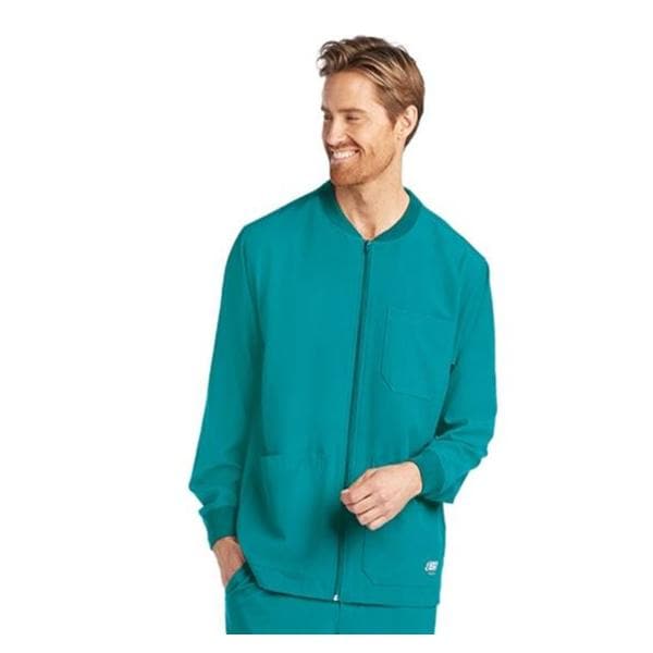 Skechers Warm-Up Jacket Rib Knit Trim 3 Pockets Long Sleeves Medium Teal Mens Ea