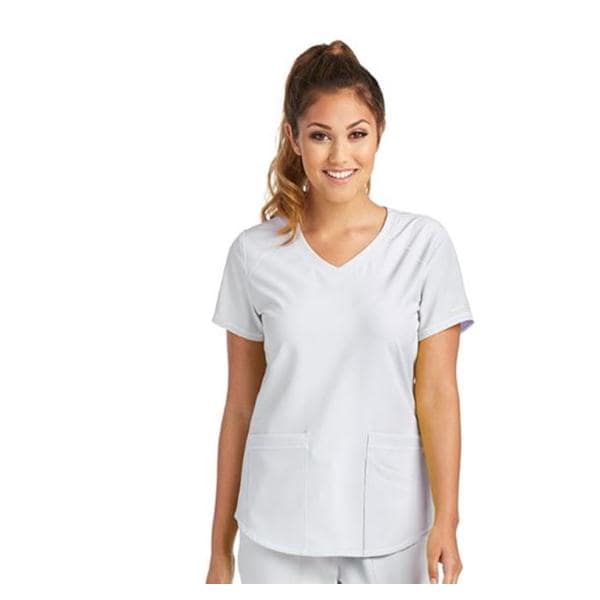 Skechers Scrub Scrub Top V-Neck 3 Pockets X-Small White Womens Ea