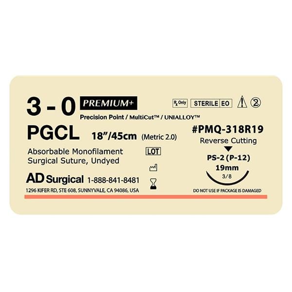 Premium Suture 3-0 18" Poliglecaprone Monofilament P-13 Undyed 12/Bx