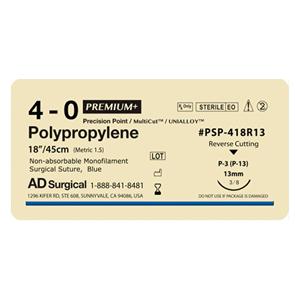 Premium Suture 4-0 18" Polypropylene Monofilament P-13 Blue 12/Bx