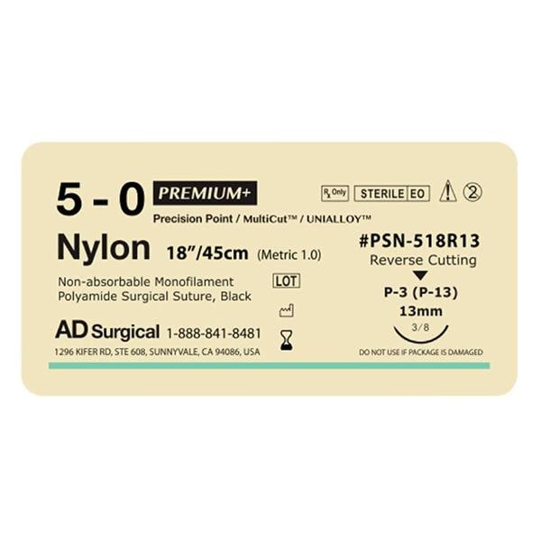 Unify Suture 5-0 18" Nylon Monofilament P-3 Black 12/Bx