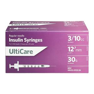 UltiCare Insulin Syringe/Needle 30gx1/2" 3/10mL Fixed Conventional LDS 500/Ca