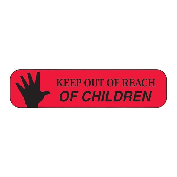 Warning Label Keep Out of Reach of Children Red/Black 1-5/8x3/8" 1000/Pk