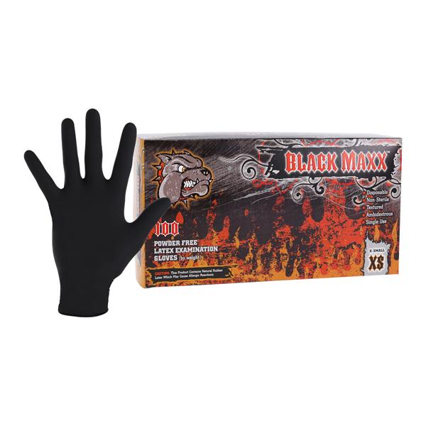 Black Maxx Latex Exam Gloves X-Small Black Non-Sterile, 10 BX/CA