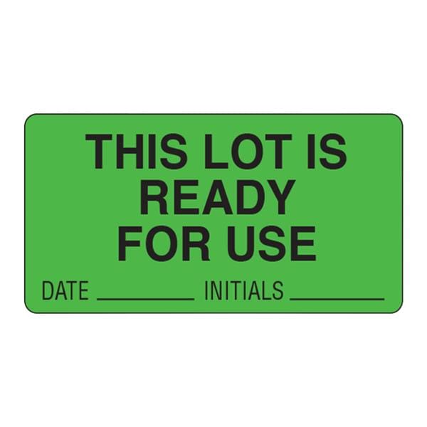 Communication Label This Lot Is Ready For Use Fluorescent Green 1-1/2x3" 1/Rl