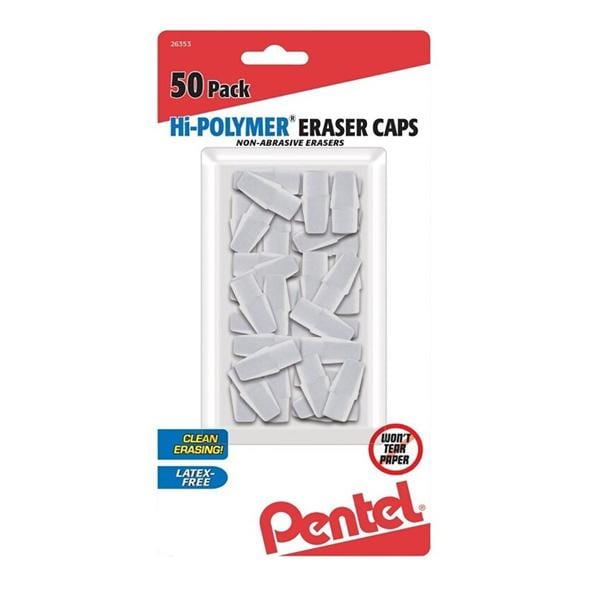 Pentel Hi-Polymer Eraser Caps White 50/Pk 50/Pk