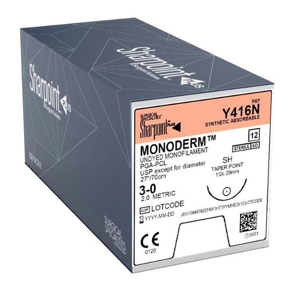 Monoderm Suture 3-0 27'' Polyglycolic Acid Monofilament SH Undyed 12/Bx