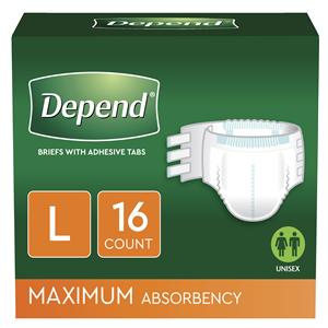 Depend Incontinence Brief Unisex 35-49" Maximum White Odor Control 16/Pk, 3 PK/CA