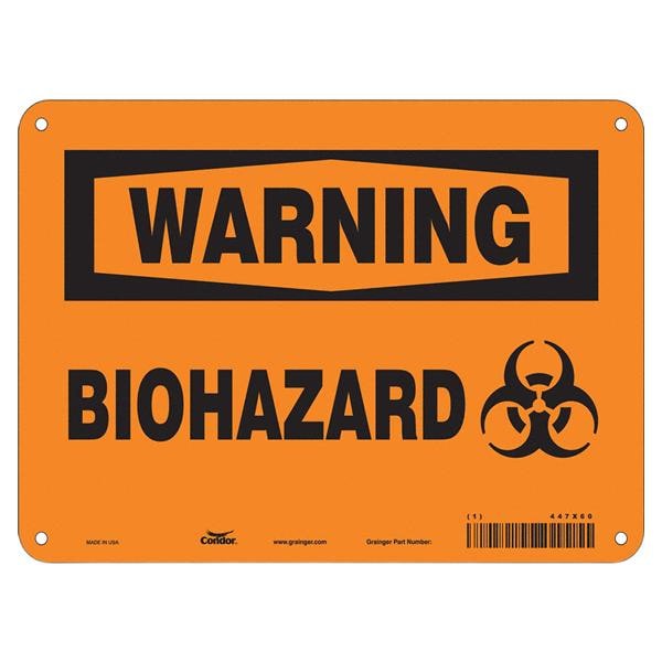 Biohazard, Warning, Plastic, 7"x10"With Mounting Holes Ea