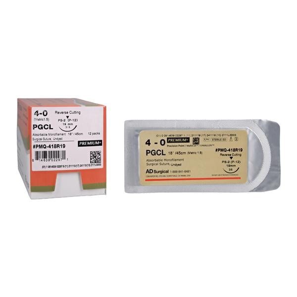 Premium Plus Suture 4-0 18" Polyglecaprone Monofilament PS-2 Undyed 12/Bx