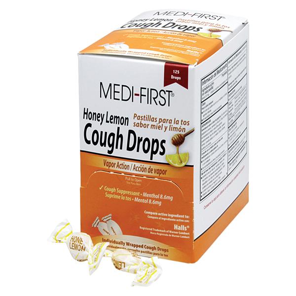 Medi-First Cough Drops 8.6mg Honey Lemon Dispenser 125/Bx, 12 BX/CA