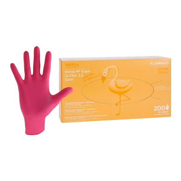 Flamingo Nitrile Exam Gloves X-Small Pink Non-Sterile