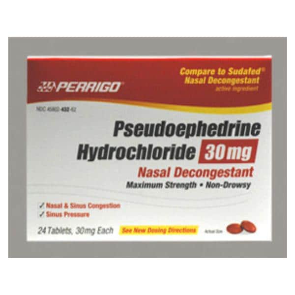 Pseudoephedrine HCl Sinus/Congestion Tablets 30mg 24/Bx
