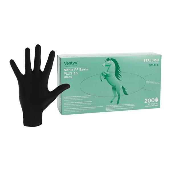 Stallion Nitrile Exam Gloves Small Black Non-Sterile