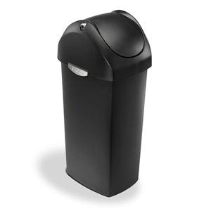 16 Gallon Swing Lid Trash Can Black Plastic Ea