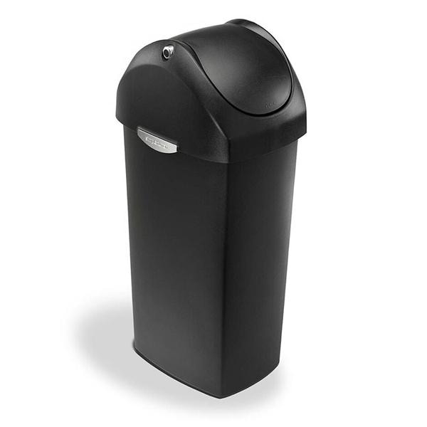 16 Gallon Swing Lid Trash Can Black Plastic Ea