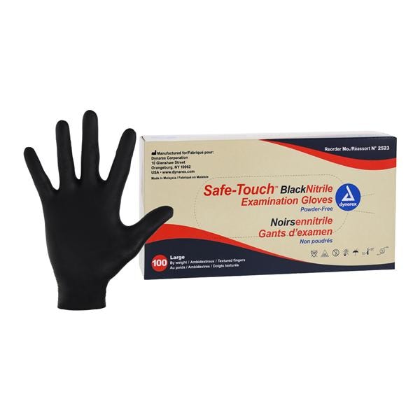 SafeTouch Nitrile Exam Gloves Large Black Non-Sterile, 10 BX/CA