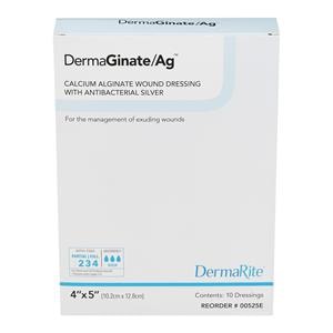 DermaGinate/Ag Alginate/Silver Wound Dressing 4x5" Sterile Rectangle White LF