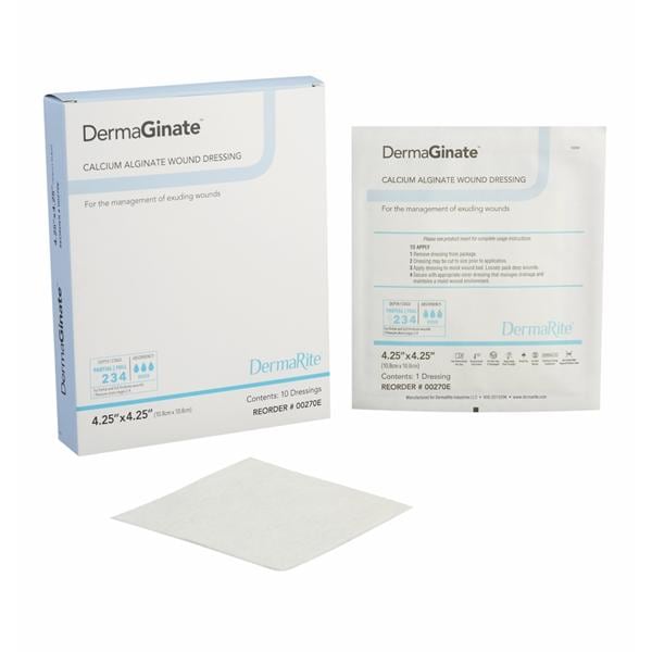 DermaGinate Calcium Alginate Wound Dressing 4x4" Sterile Square OfWht Hi Abs