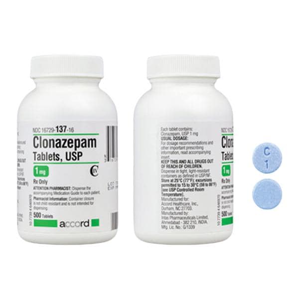 Clonazepam Tablets 1mg Bottle 500/Bt