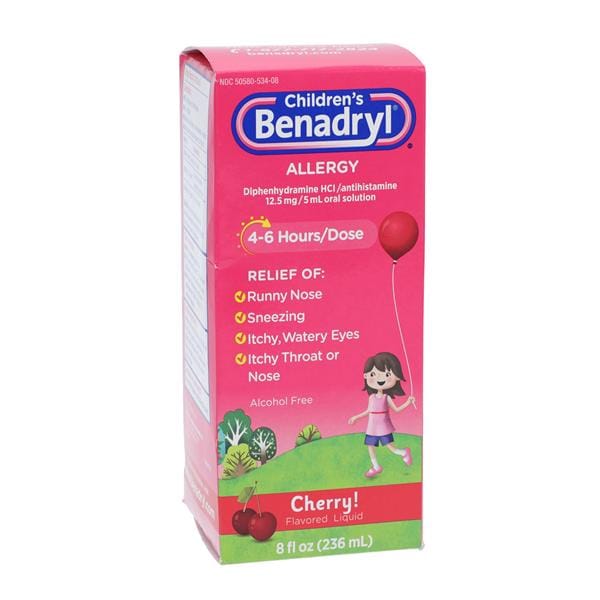 Benadryl Children Allergy Liquid 12.5mg/5mL Cherry 8oz/Bt, 24 BT/CA