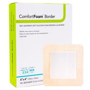 Comfortfoam Border PU Fm Wound Dressing 4x4 Strl Sq Slf Adh Slcn Adh Tn Hi Abs