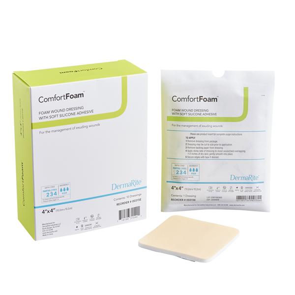 ComfortFoam PU Fm Wound Dressing 4x4 Strl Sq Slcn Adh Wtrprf Slf Adh