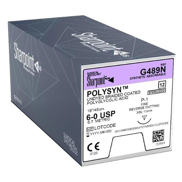 Polysyn Suture 6-0 18" Polyglycolic Acid Braid P-1 Undyed 12/Bx