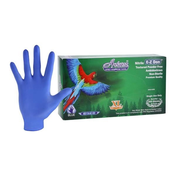 Avianz EZ Don Nitrile Exam Gloves X-Large Blue Non-Sterile, 10 BX/CA