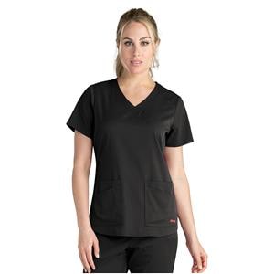 Greys Anatomy Stretch Scrub Top V-Neck 4 Pockets Medium Black Womens Ea