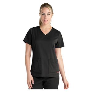 Greys Anatomy Stretch Scrub Top V-Neck 4 Pockets Large Black Womens Ea