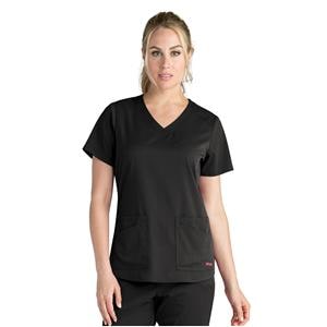 Greys Anatomy Stretch Scrub Top V-Neck 4 Pockets X-Large Black Womens Ea