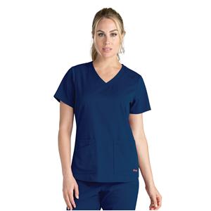 Greys Anatomy Stretch Scrub Top V-Neck 4 Pockets Small Indigo Womens Ea