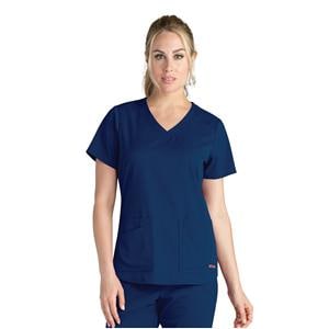 Greys Anatomy Stretch Scrub Top V-Neck 4 Pockets Medium Indigo Womens Ea