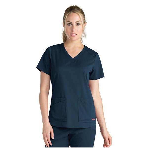 Greys Anatomy Stretch Scrub Top V-Neck 4 Pockets Small Steel Womens Ea