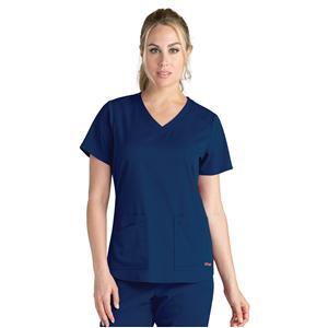 Greys Anatomy Stretch Scrub Top V-Neck 4 Pockets 2X Large Indigo Womens Ea