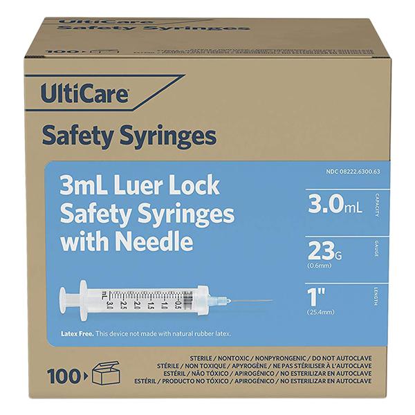 UltiCare Safety Syringe/Needle 23gx1" 3mL LL Dtchbl Ndl Sfty No Dead Spc 400/Ca