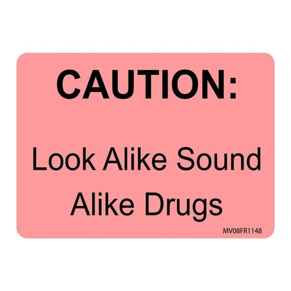 Label Caution: Look Alike Sound Alike Drugs Red Paper 2x2-15/16" 4/Ca