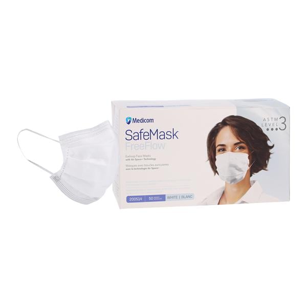SafeMask FreeFlow Procedure Mask ASTM Level 3 Fog-Free Strip White Adult 50/Bx