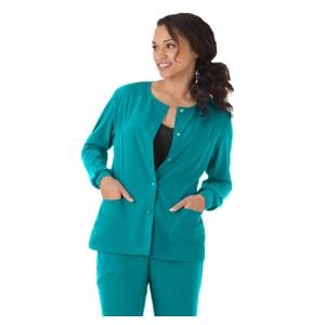 Scrub Jacket 3 Pockets Long Sleeves / Knit Cuff Large Teal Womens Ea