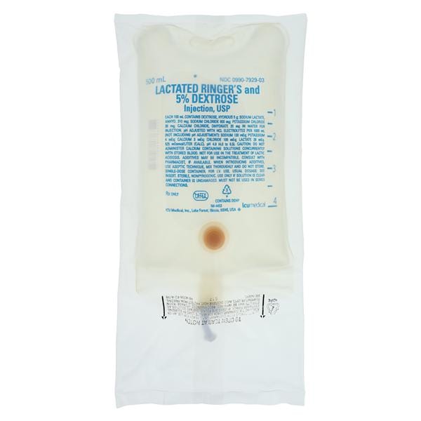 Lactated Ringers Solution Dextrose 5% 500mL Bag Ea, 24 EA/CA